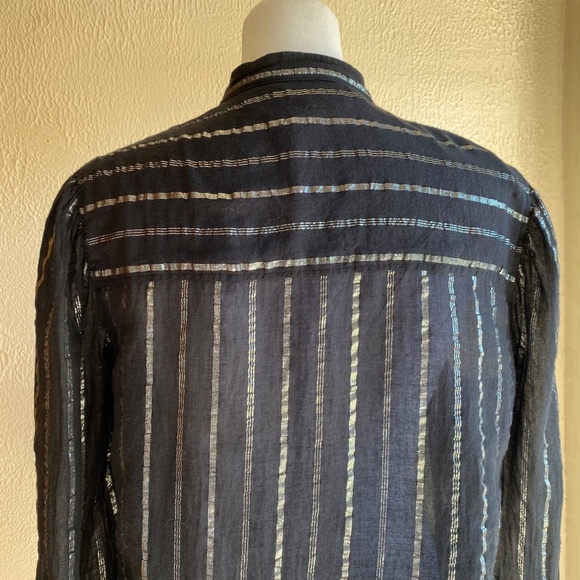 Isabel Marant Etoile Samson black and silver striped button front top Size 40 - Picture 7 of 11